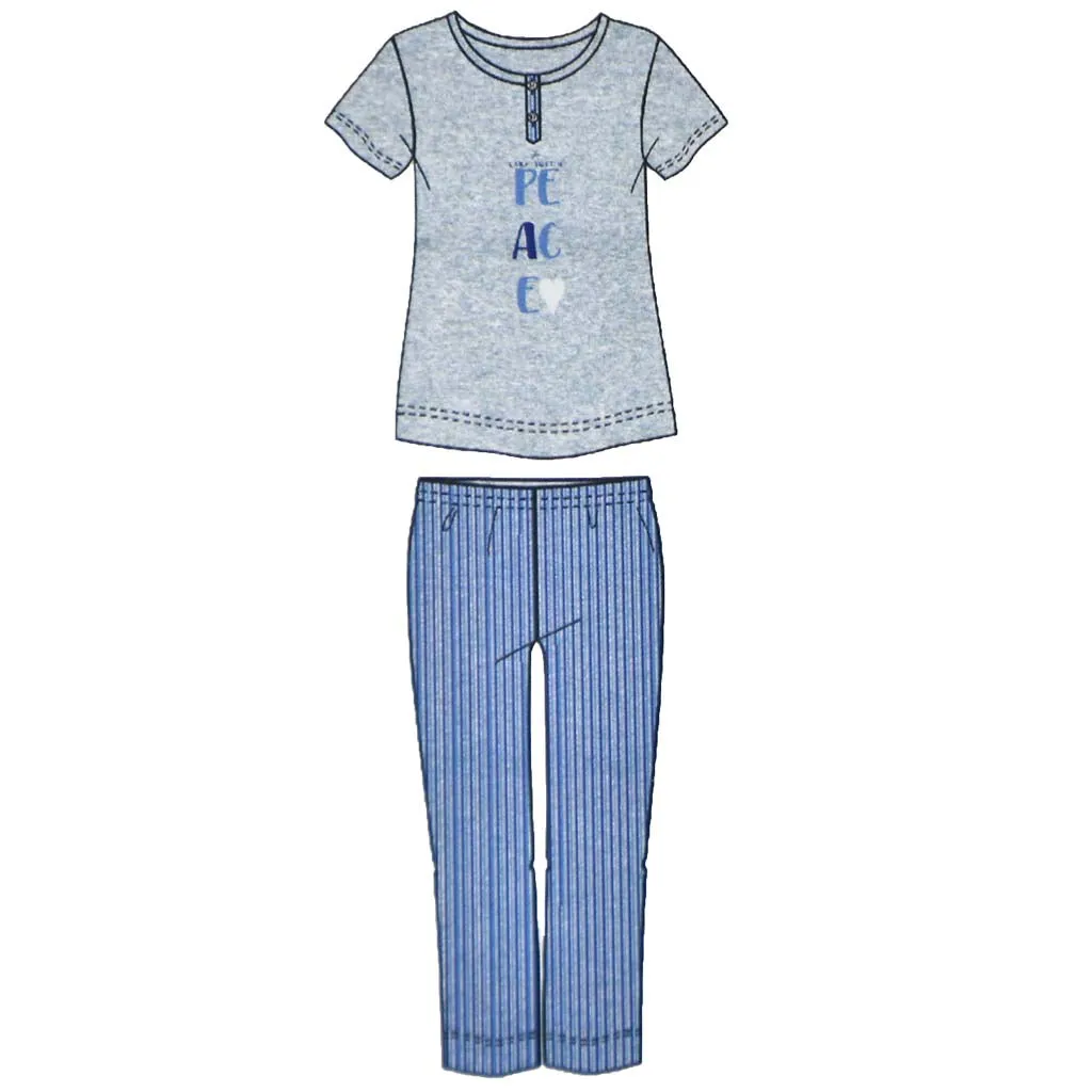 Pigiama Cotone Donna Maniche Corte Pinocchietto Lara Justin Peace 934