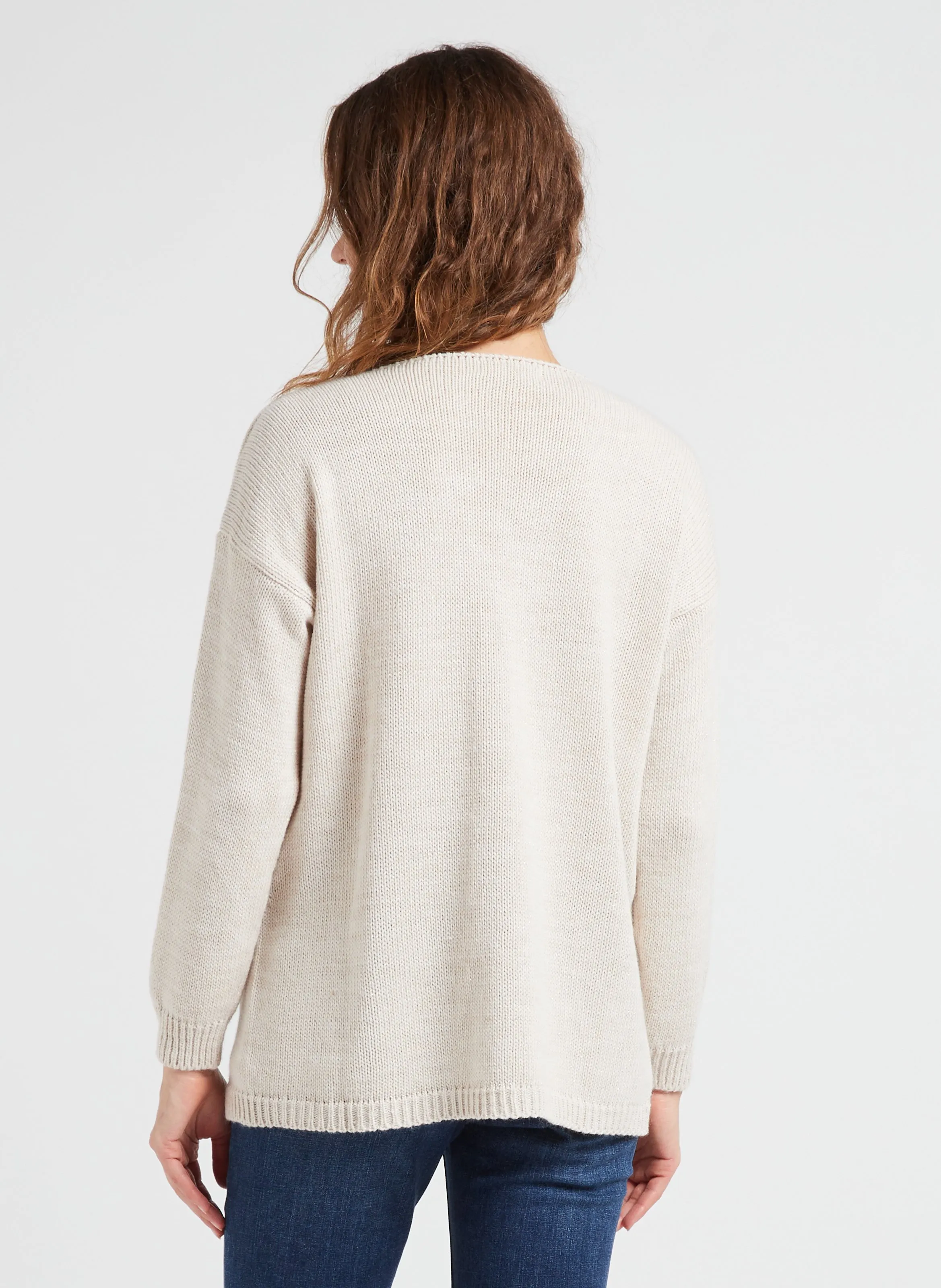  PLEASE   Maglione scollo a V in maglia metallizzata | Bianco