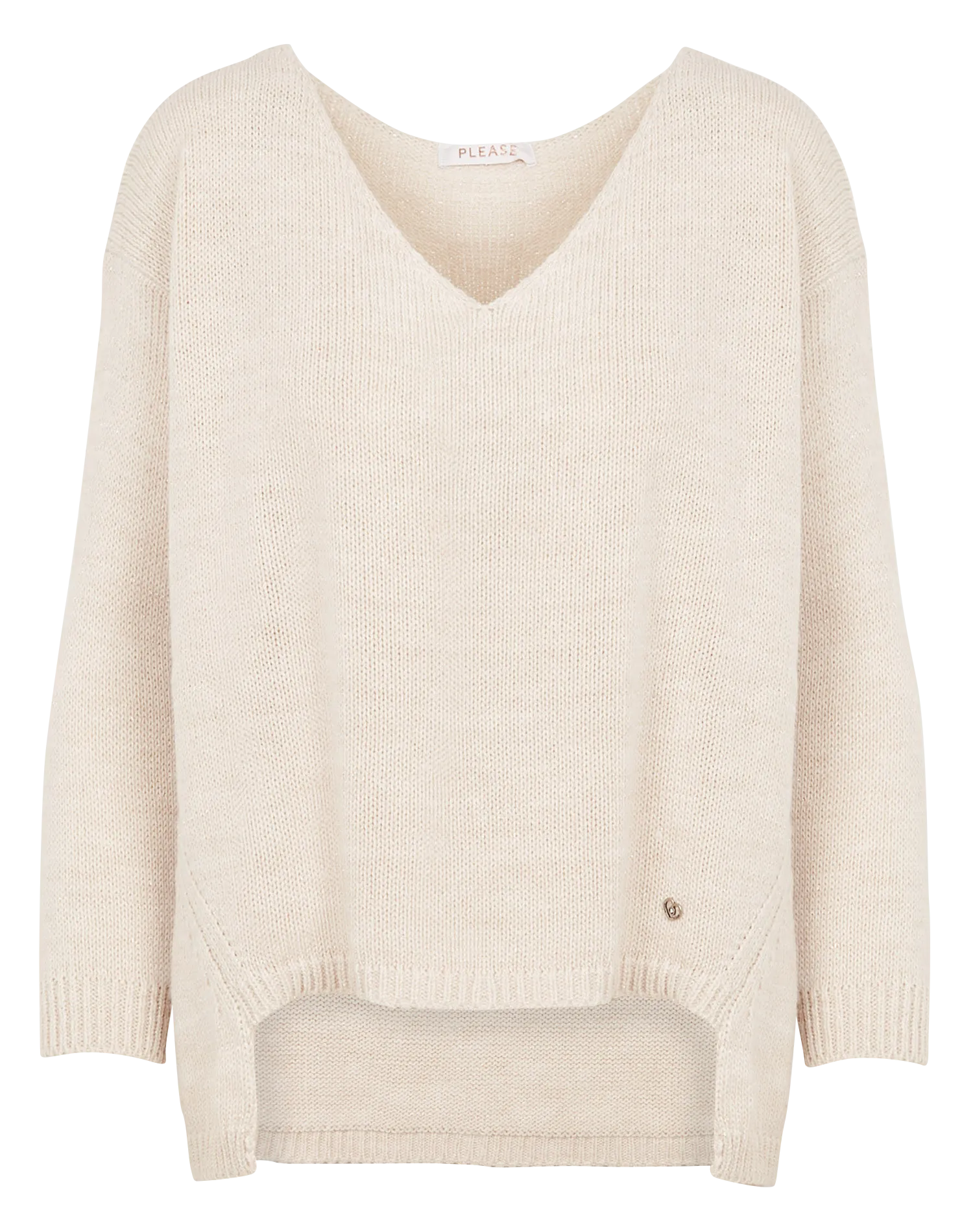  PLEASE   Maglione scollo a V in maglia metallizzata | Bianco