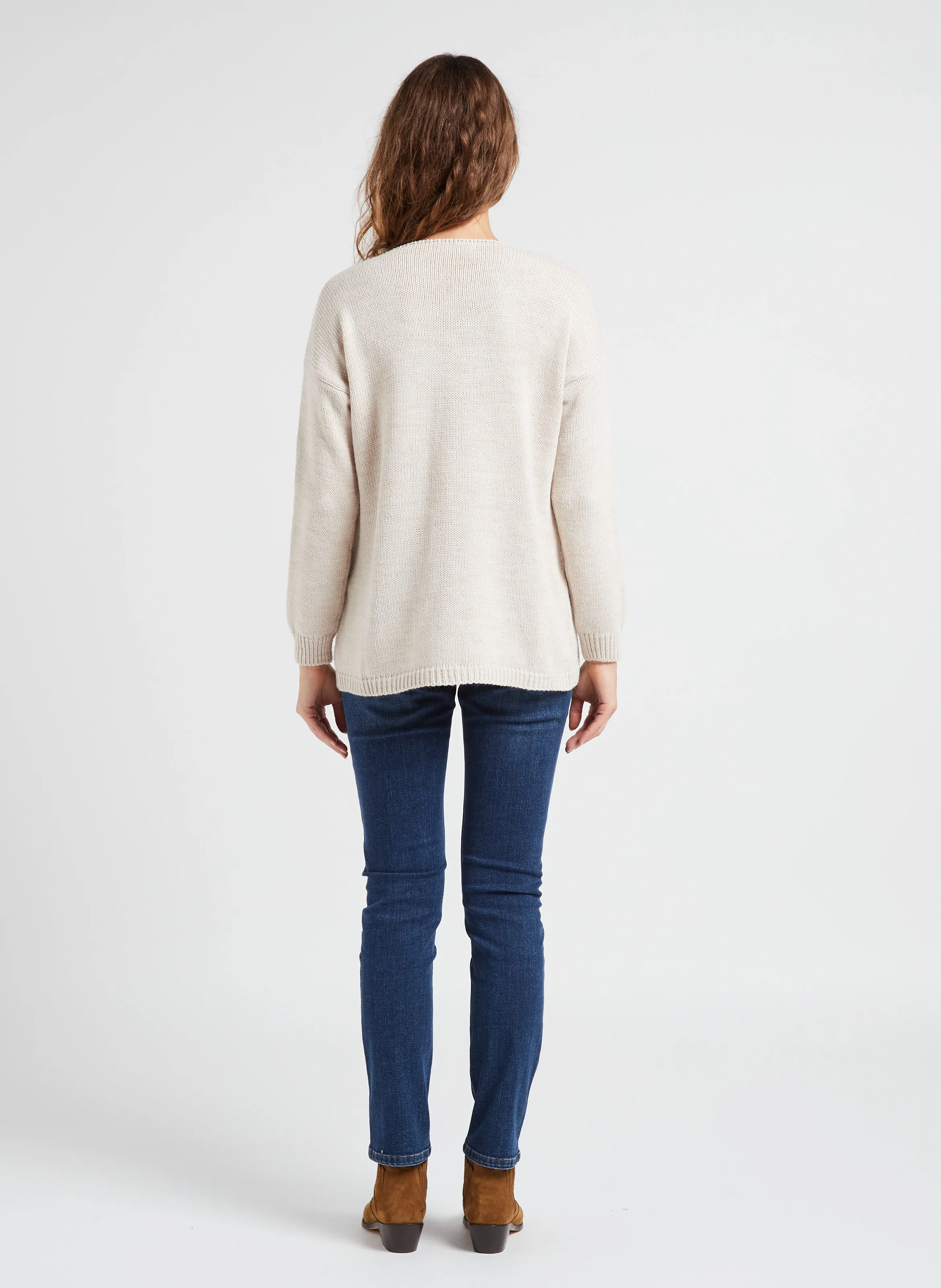  PLEASE   Maglione scollo a V in maglia metallizzata | Bianco
