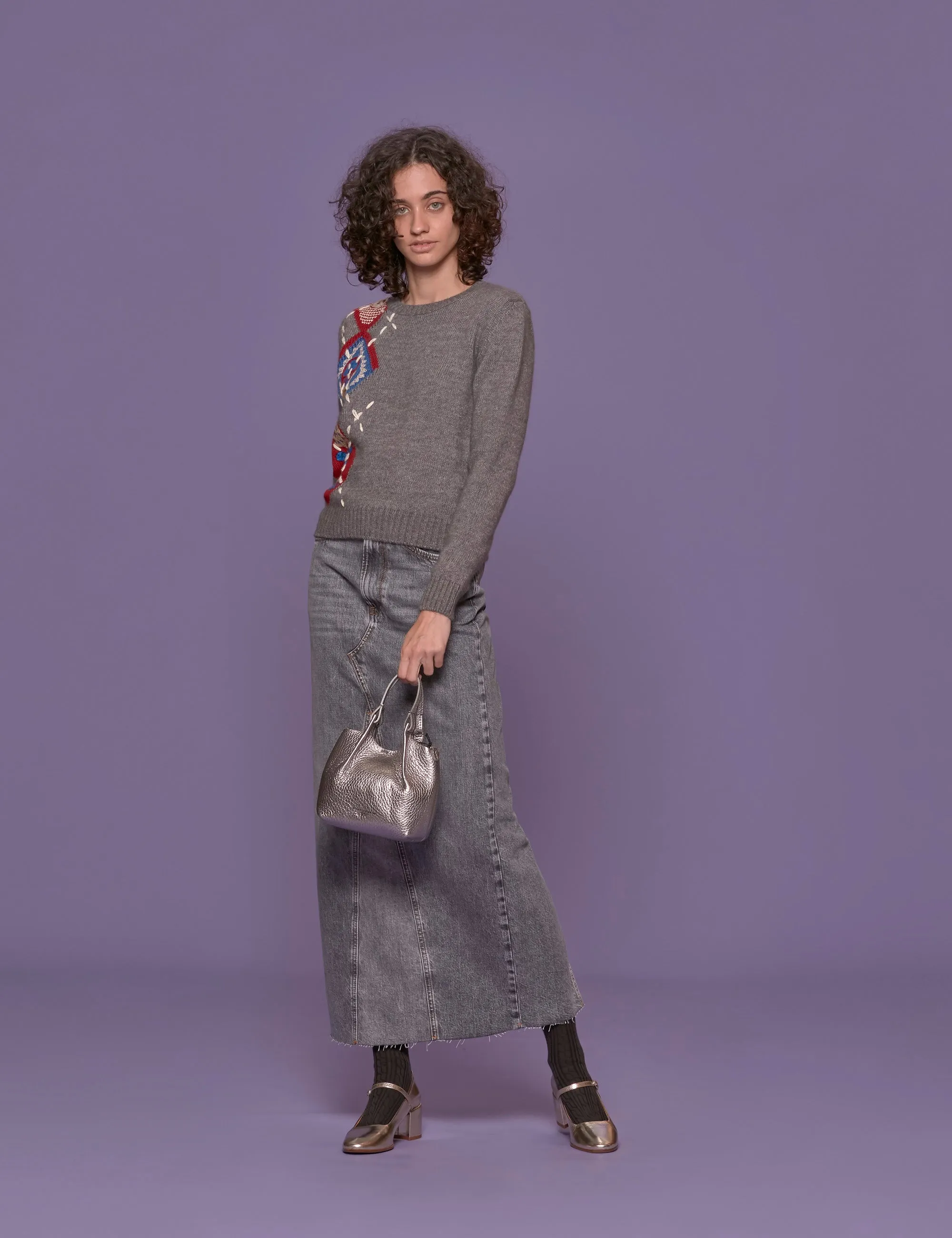 pullover girocollo intarsio grigio