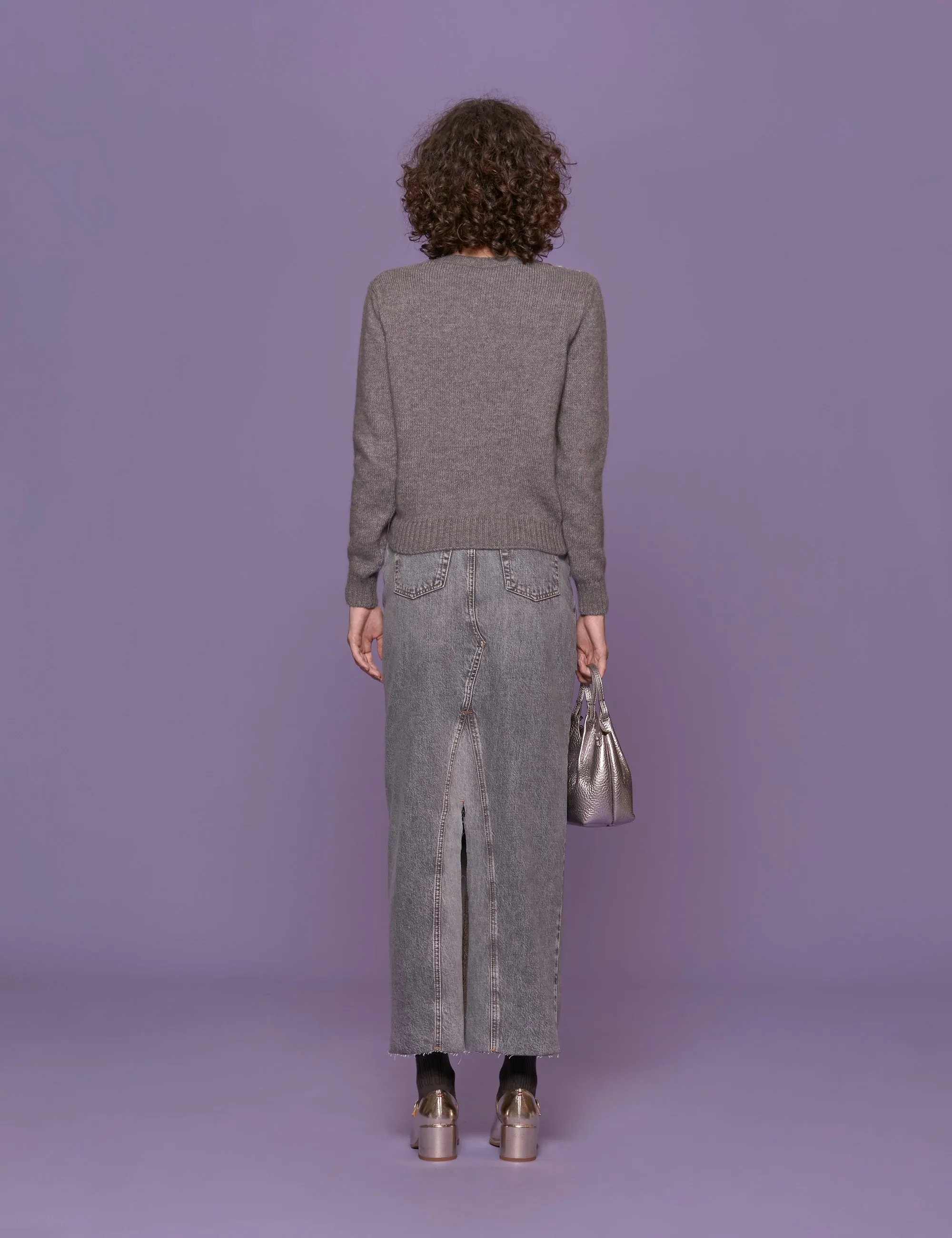 pullover girocollo intarsio grigio