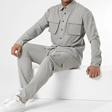 Set di pantaloni cargo e maglietta a maniche lunghe grigia