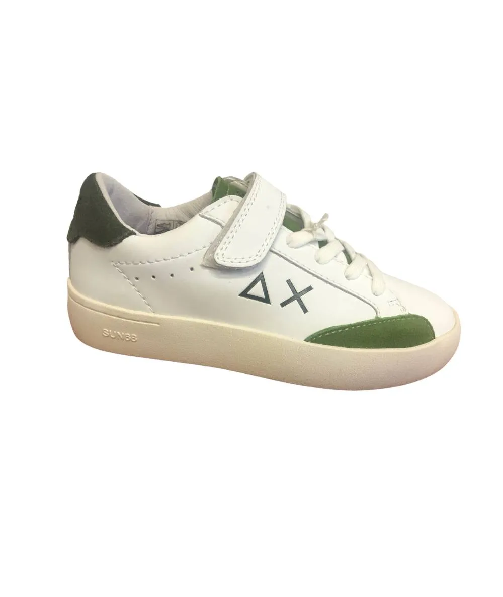 Sneakers SUN 68  pelle bianca r verde 1 strap plantare estraibile