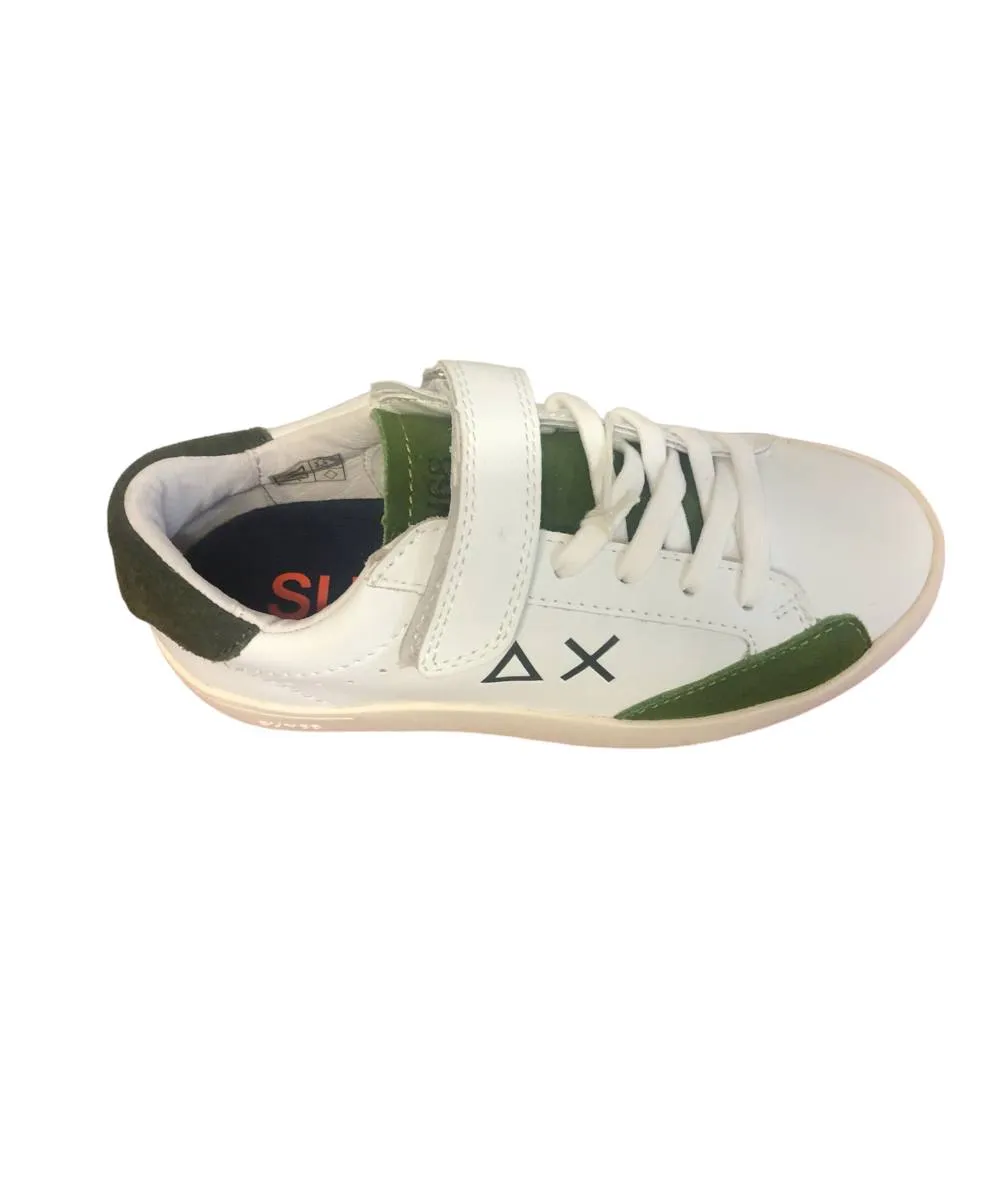 Sneakers SUN 68  pelle bianca r verde 1 strap plantare estraibile