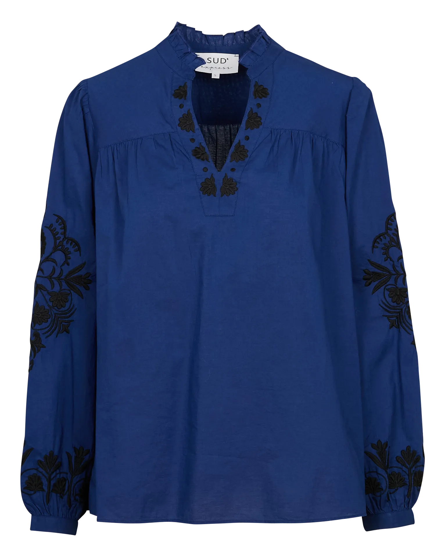  SUD EXPRESS   TEFITIS - Blusa ampia con scollo a V in cotone ricamato | Blu