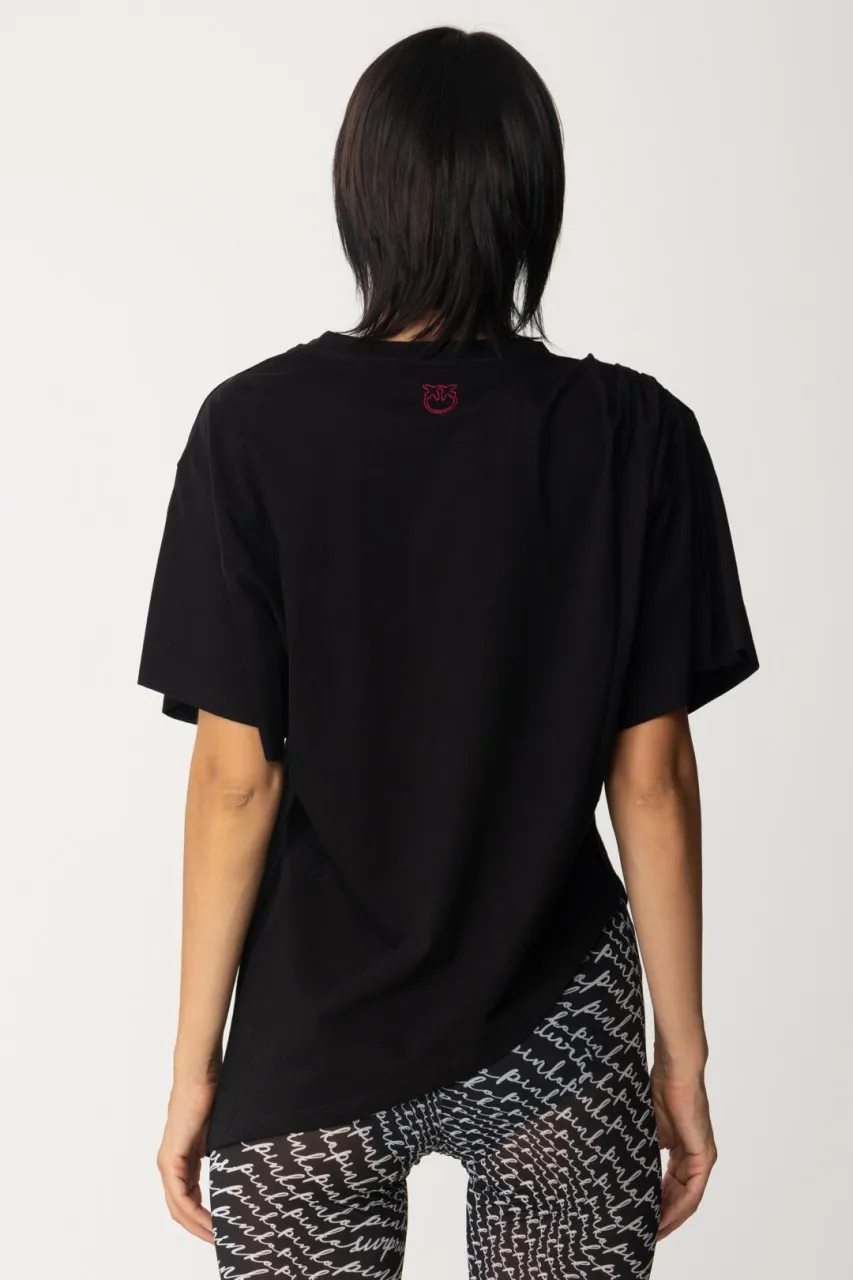 T-shirt asimmetrica con arricciature NERO LIMOUSINE