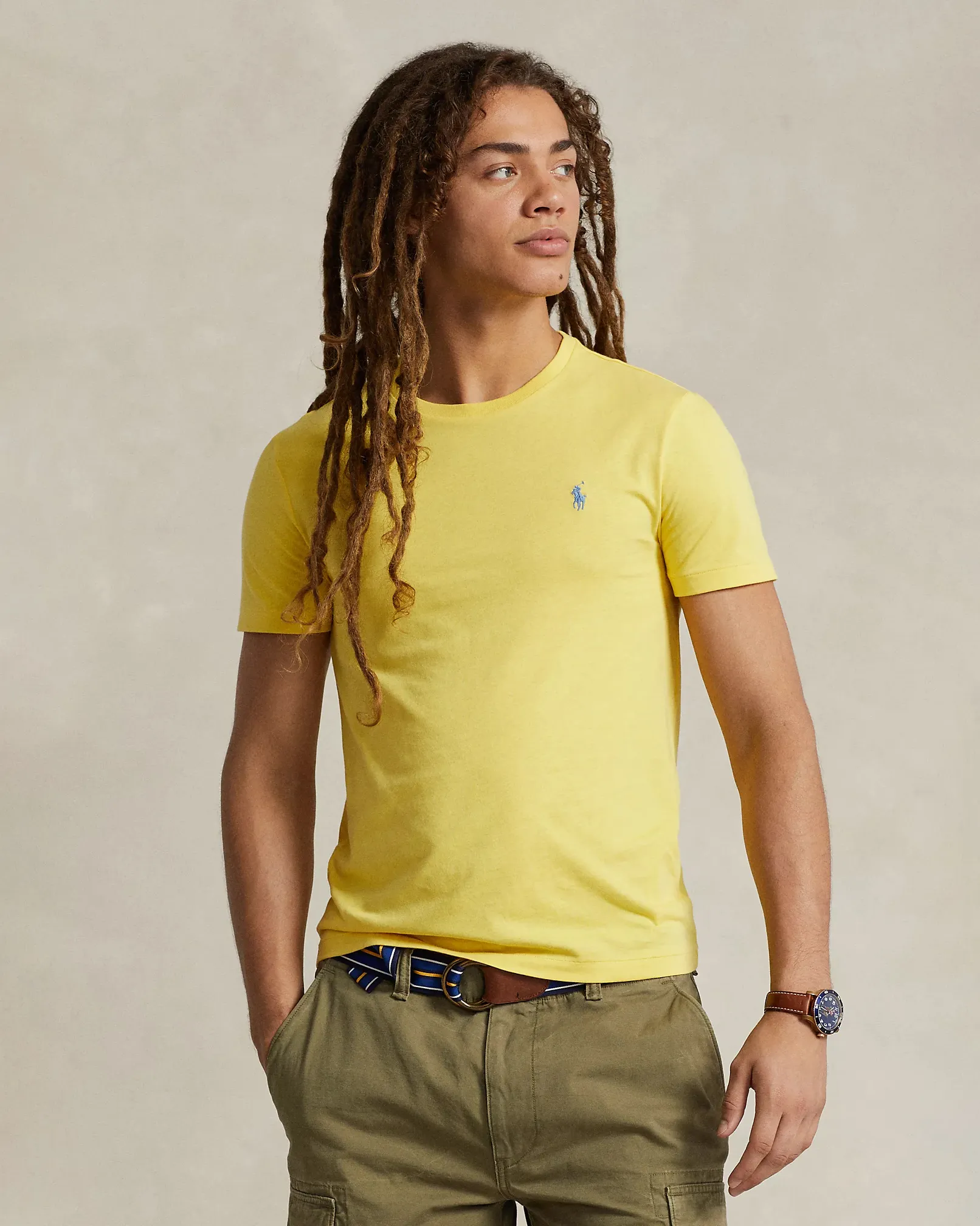 T-shirt gialla mezza manica custom slim-fit con logo pony