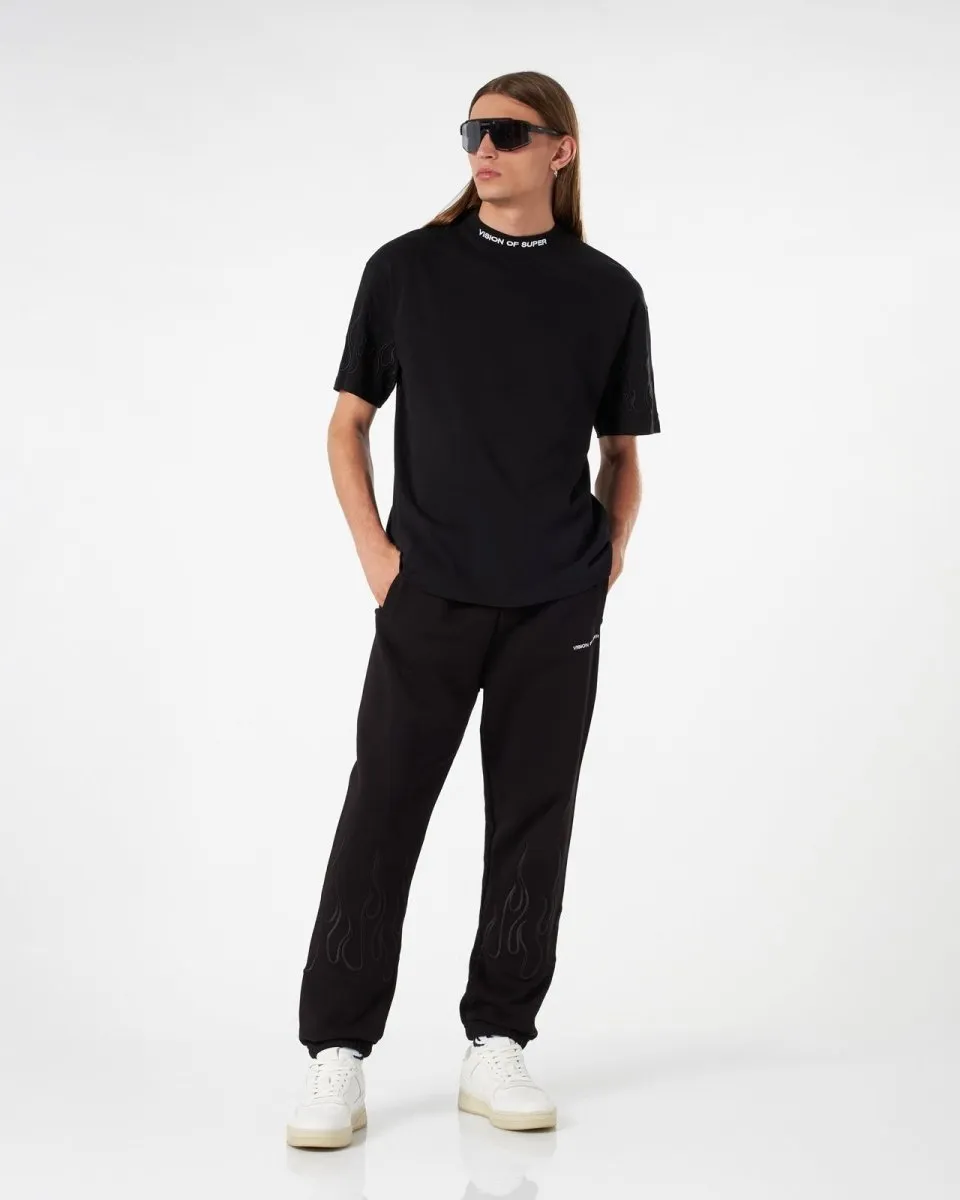 T-SHIRT NERA CON FIAMME NERE