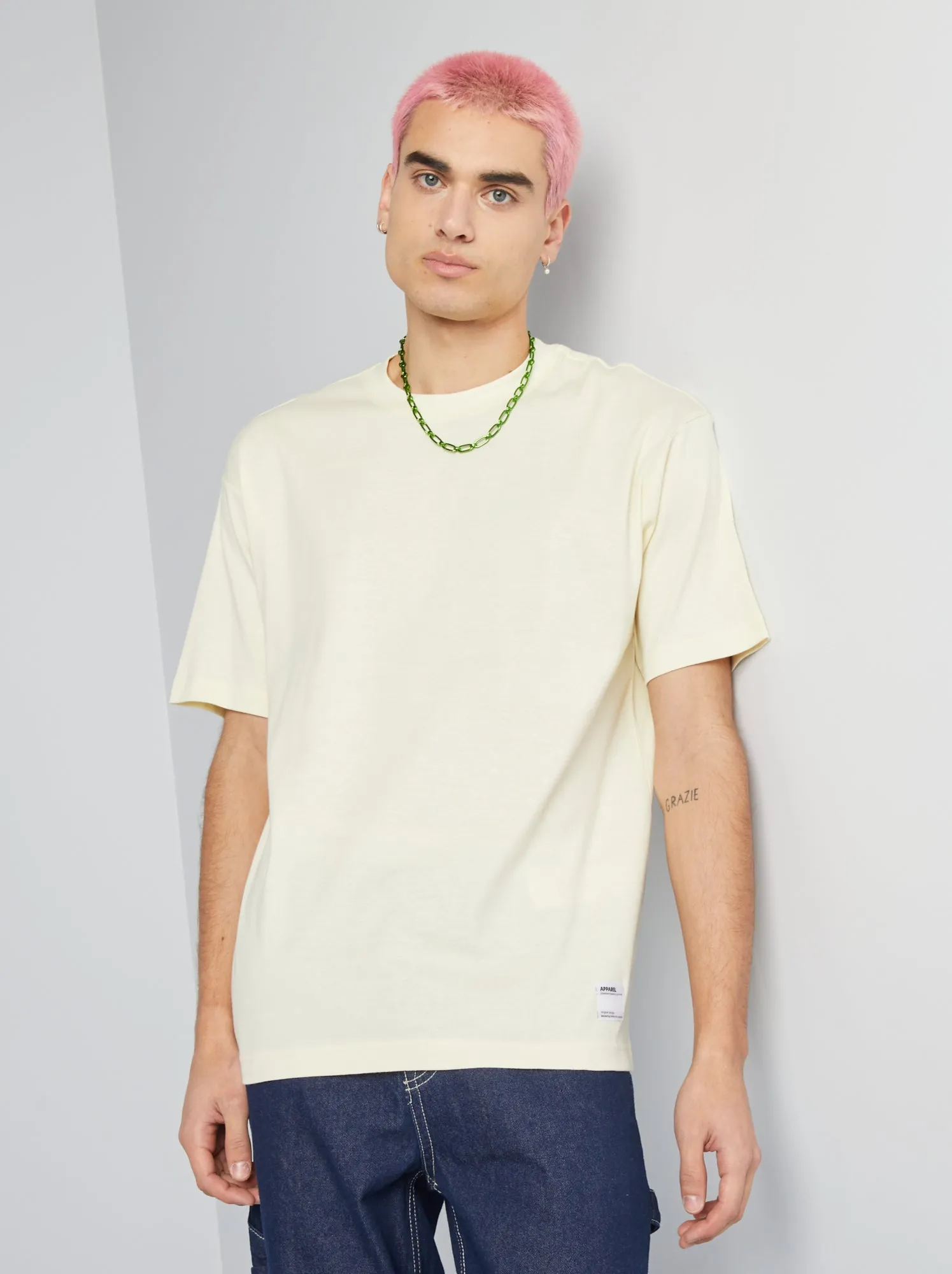 T-shirt scollo tondo in cotone - GIALLO