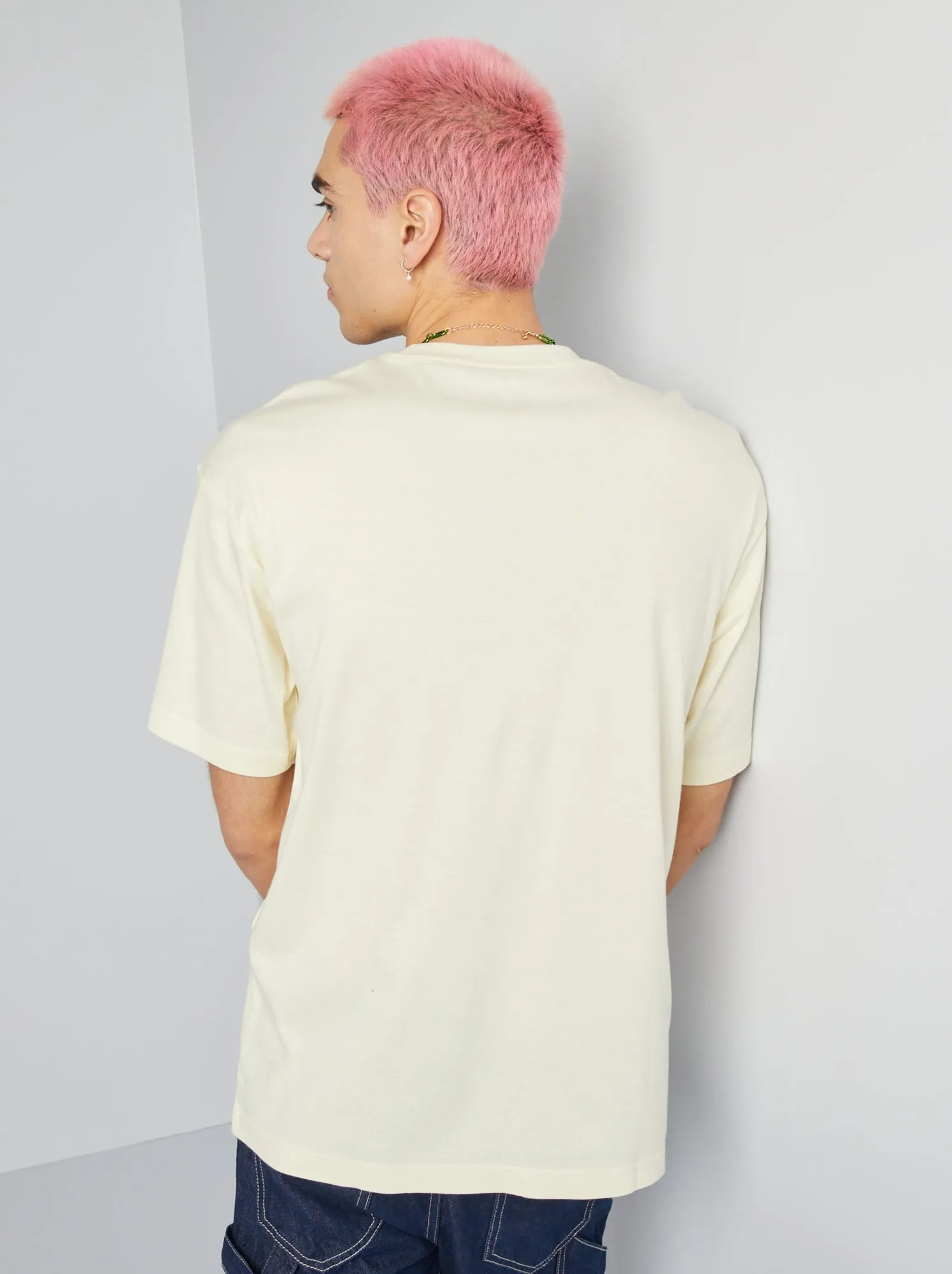 T-shirt scollo tondo in cotone - GIALLO