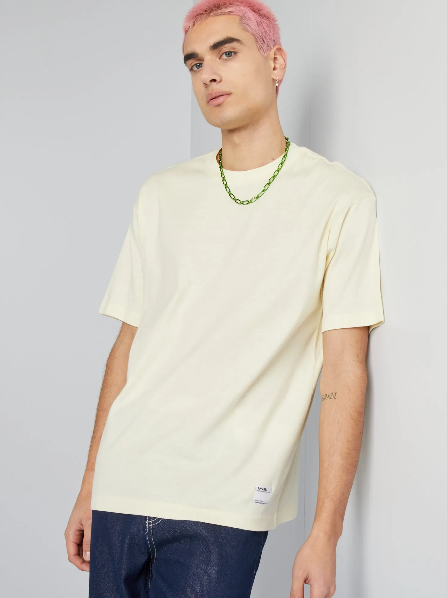 T-shirt scollo tondo in cotone - GIALLO