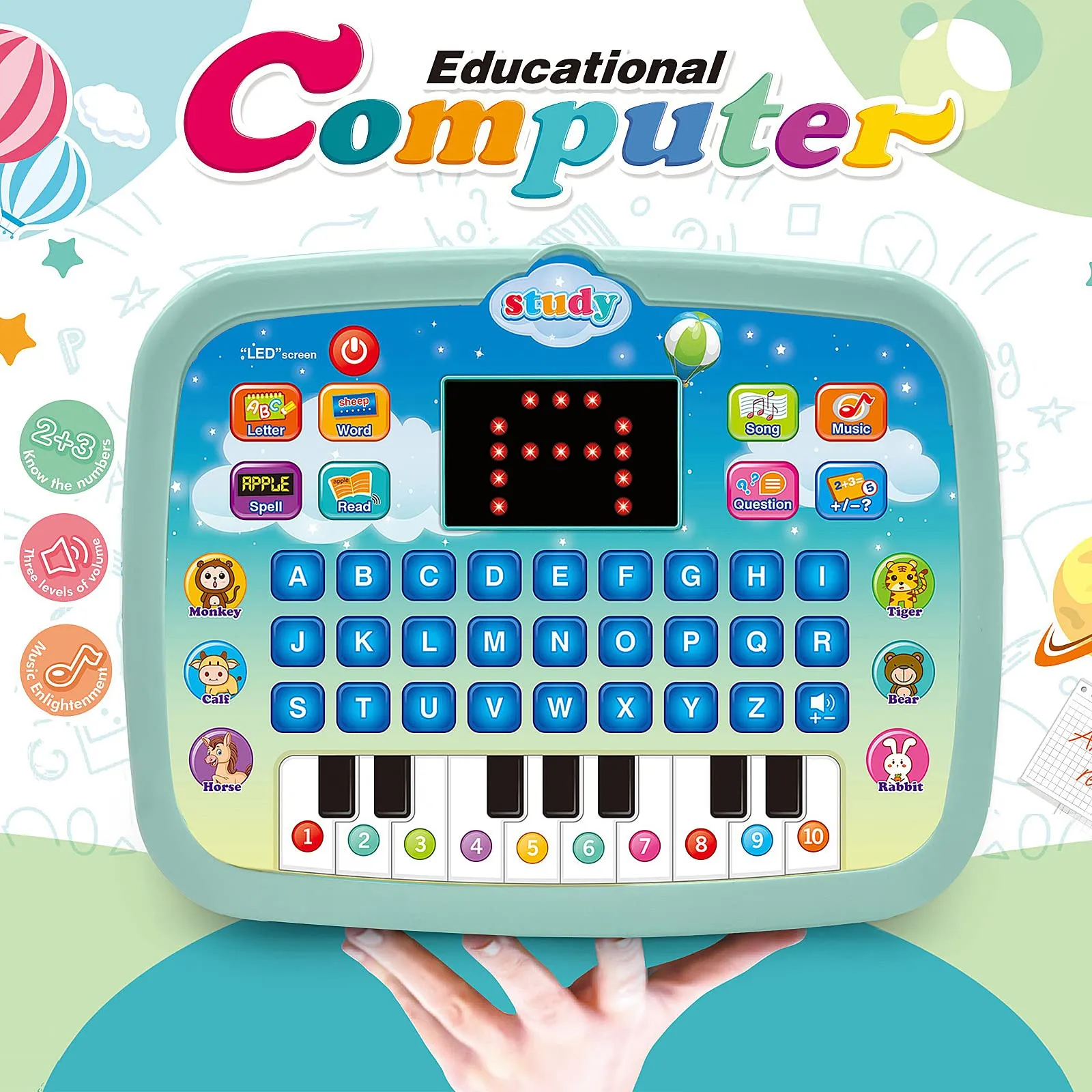 Tablet Per Bambini/pad Didattico Per Bambini Con Schermo LED Insegna Alfabeto, Numeri, Parole, Musica, Matematica, Giocattolo El