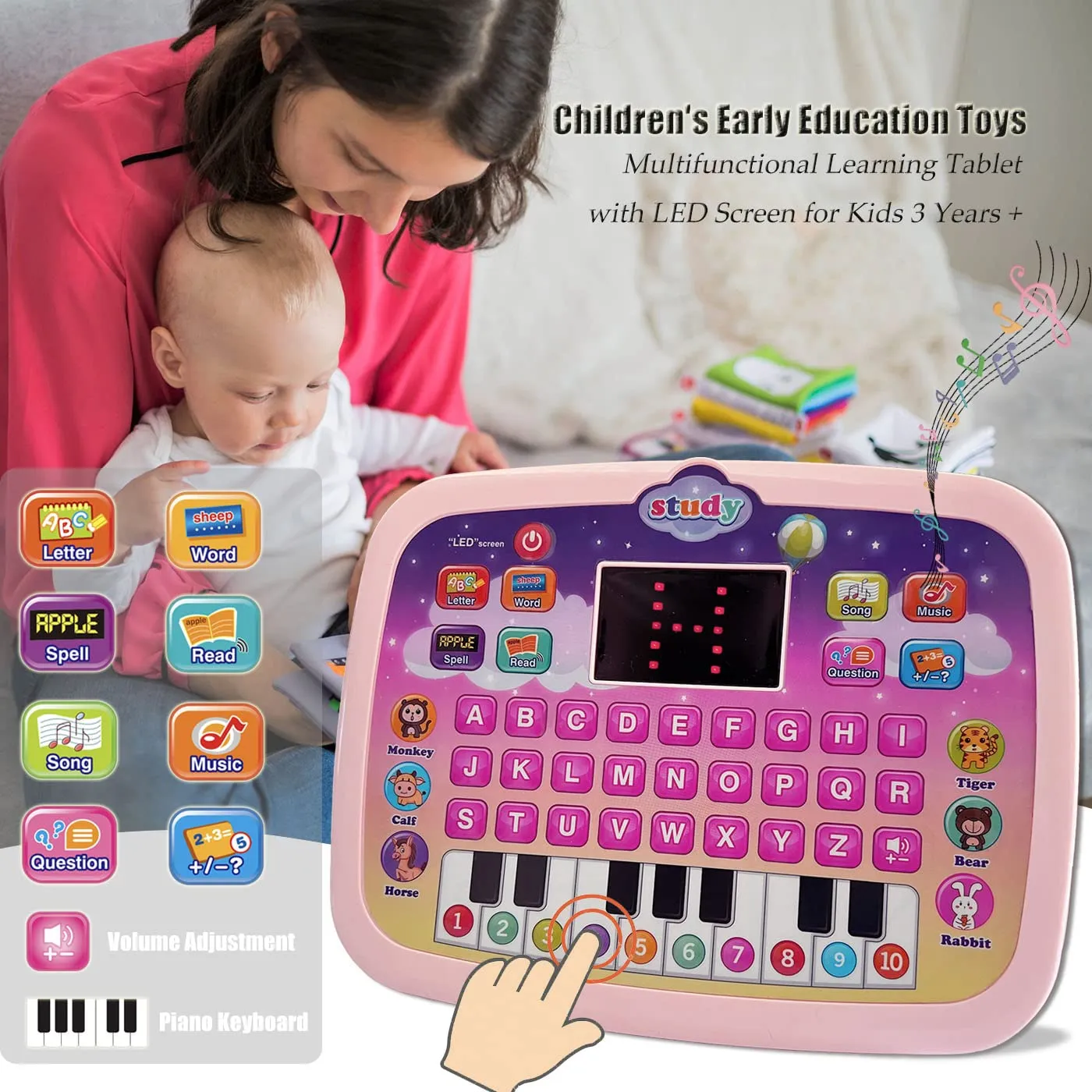 Tablet Per Bambini/pad Didattico Per Bambini Con Schermo LED Insegna Alfabeto, Numeri, Parole, Musica, Matematica, Giocattolo El