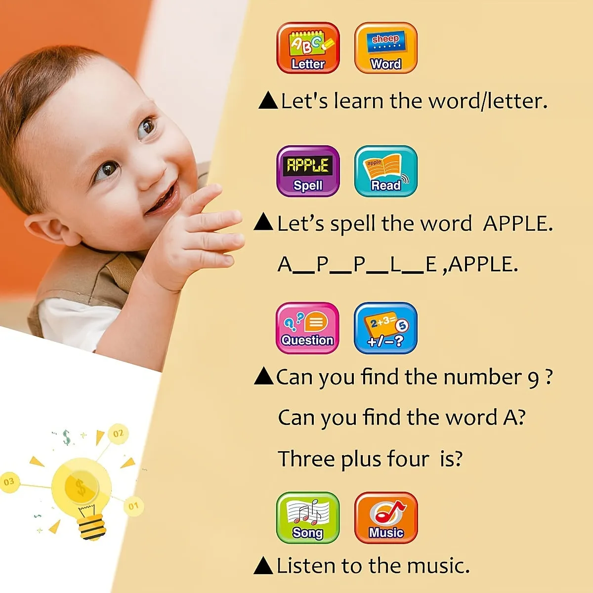 Tablet Per Bambini/pad Didattico Per Bambini Con Schermo LED Insegna Alfabeto, Numeri, Parole, Musica, Matematica, Giocattolo El