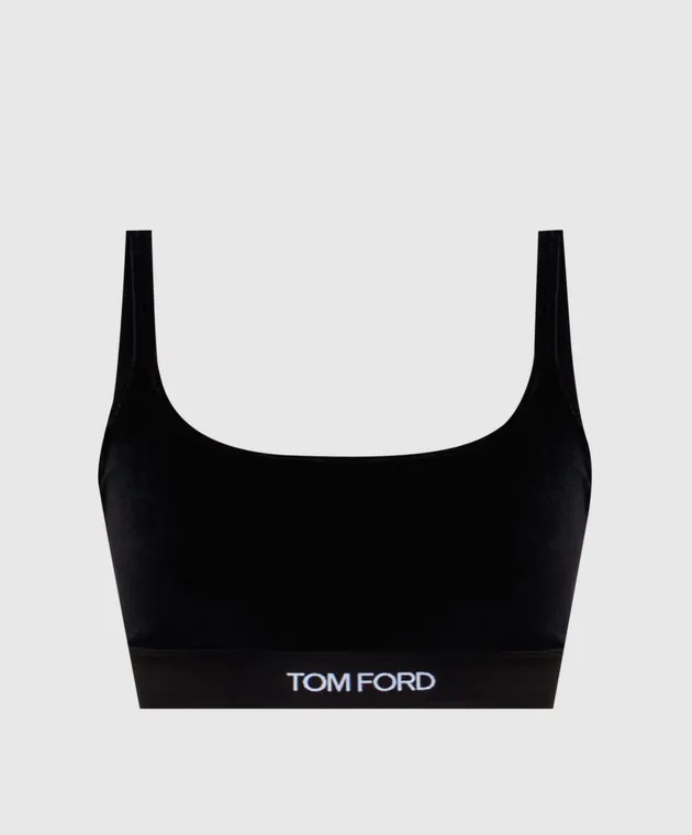 Tom Ford Top in velluto nero con ricamo logo BRJ018JEX065
