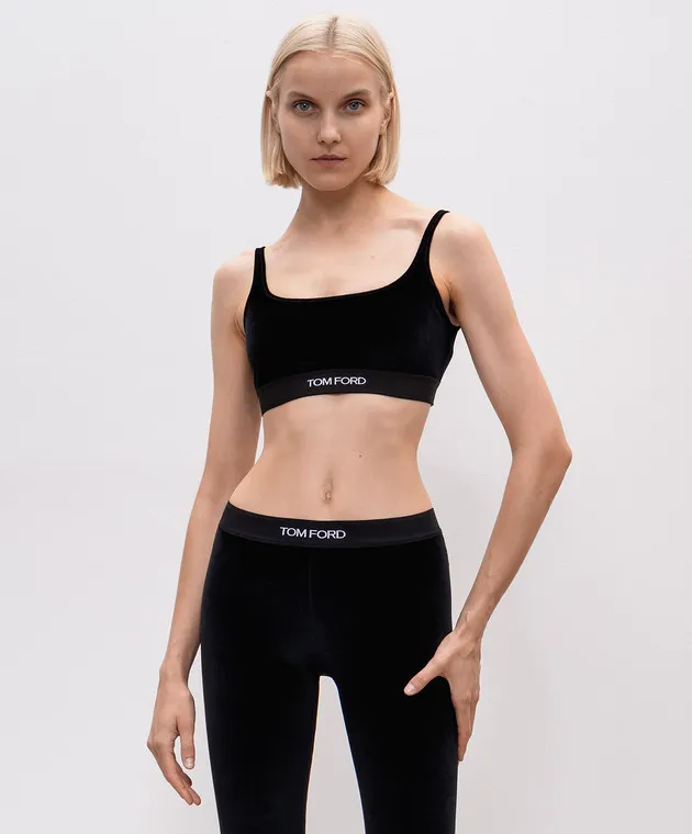 Tom Ford Top in velluto nero con ricamo logo BRJ018JEX065