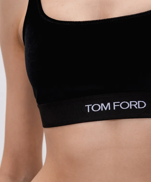 Tom Ford Top in velluto nero con ricamo logo BRJ018JEX065