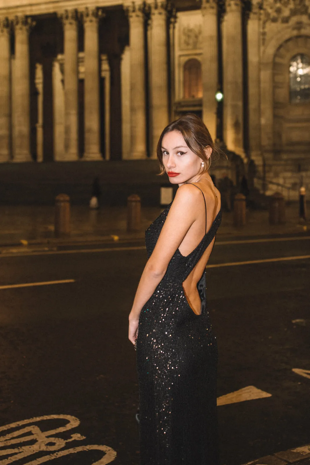 VESTITO MIDI PAILLETTES NERO