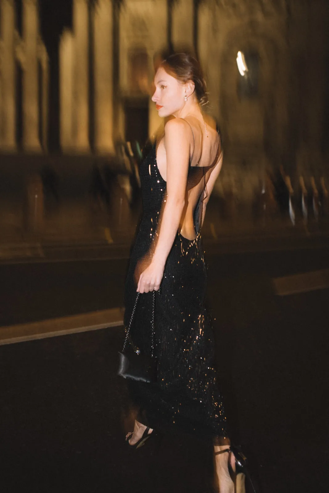 VESTITO MIDI PAILLETTES NERO