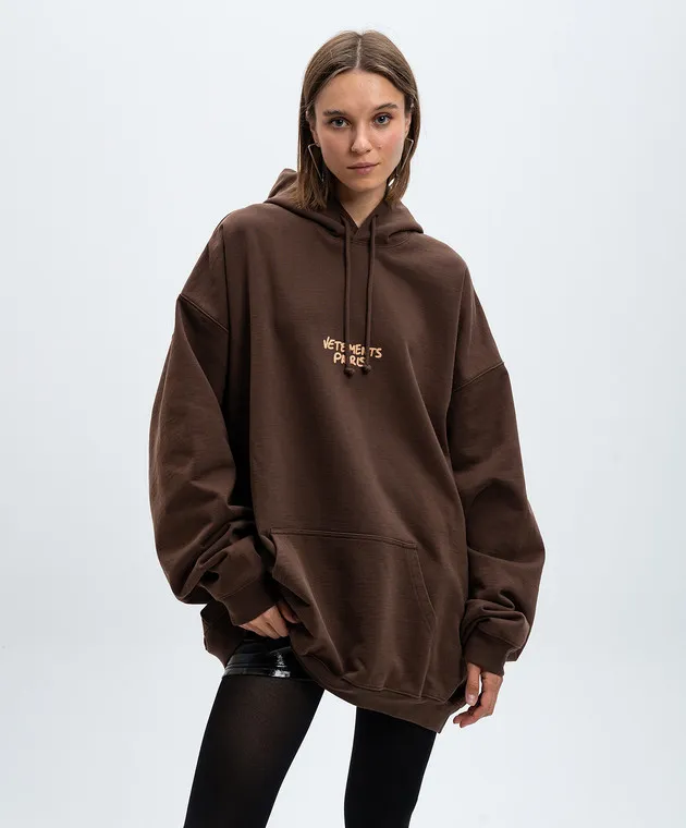 Vetements Felpa con cappuccio marrone con logo UA65HD490EW