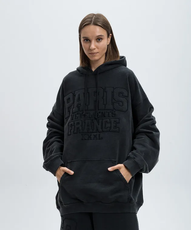 Vetements Felpa grigia con cappuccio e logo ricamato UA65HD550BW