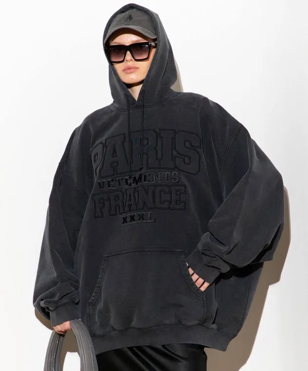 Vetements Felpa grigia con cappuccio e logo ricamato UA65HD550BW