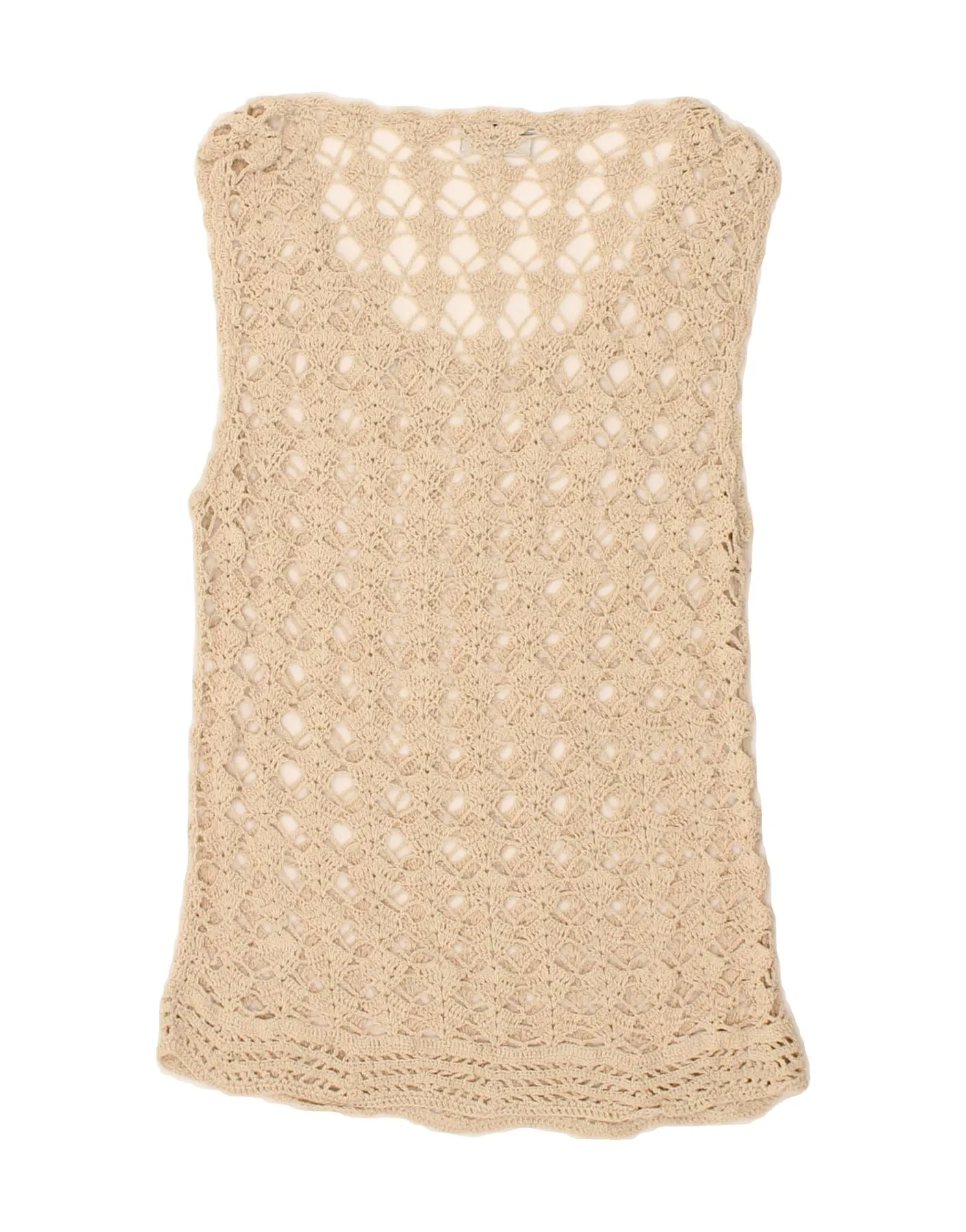 VINTAGE Womens Sleeveless Crochet Blouse Top UK 8 Small Beige