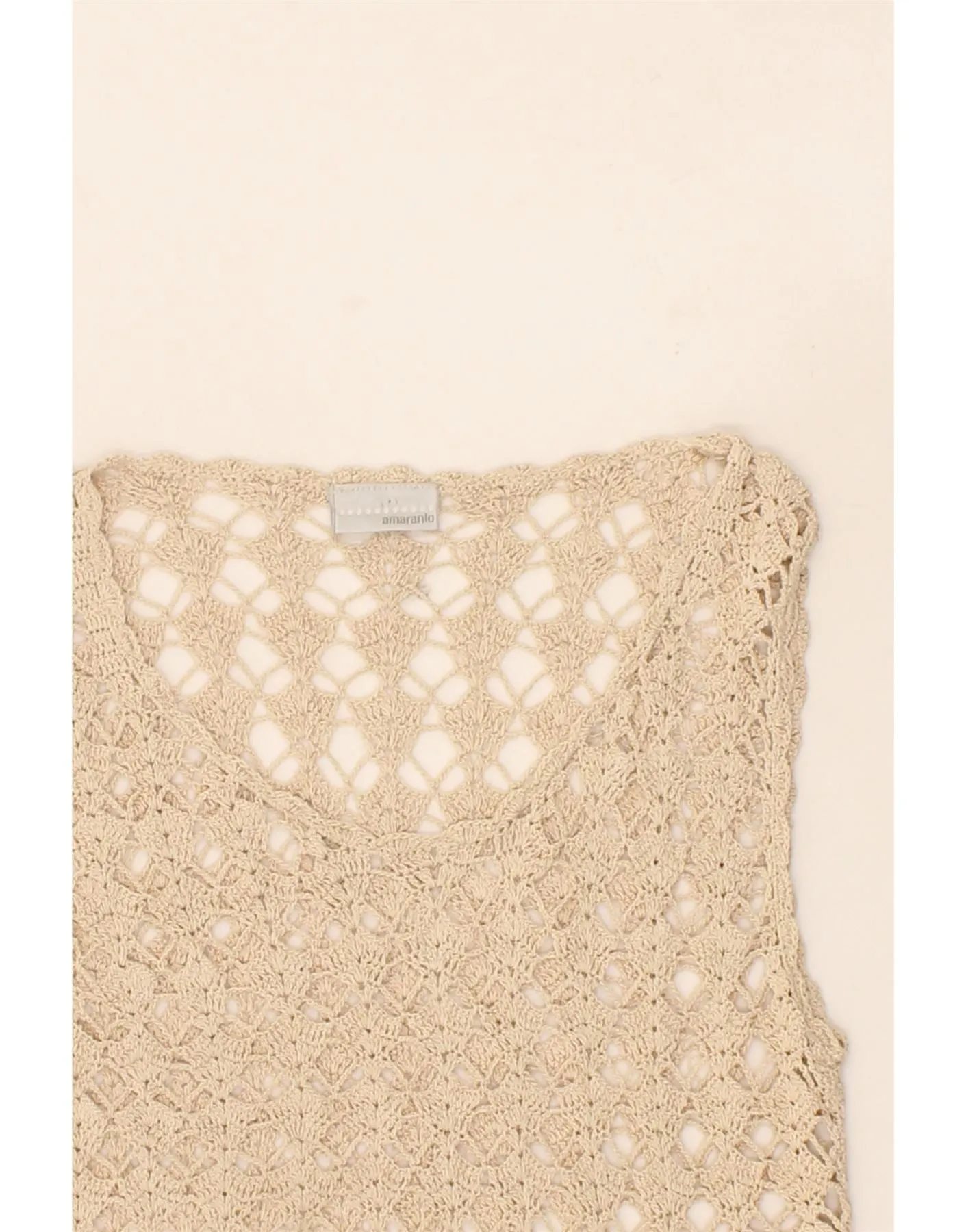 VINTAGE Womens Sleeveless Crochet Blouse Top UK 8 Small Beige